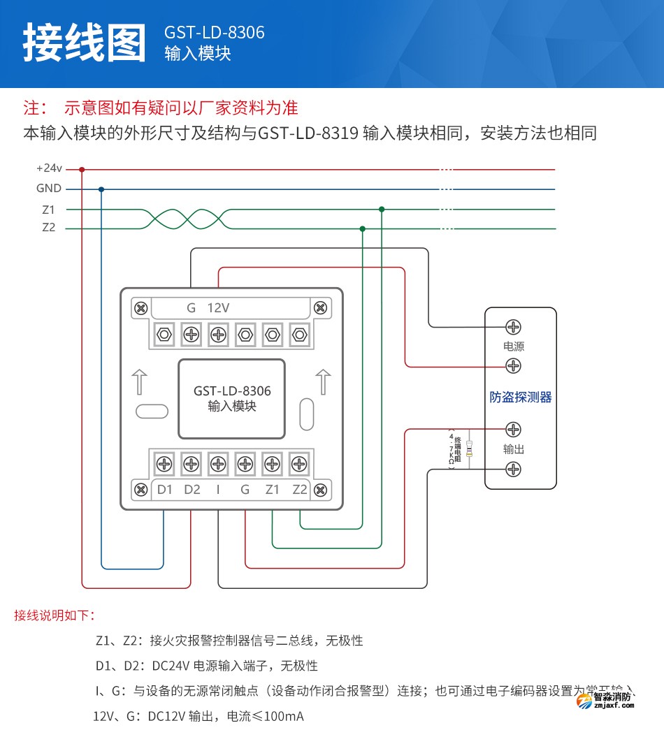 GST-LD-8306輸入模塊接線圖