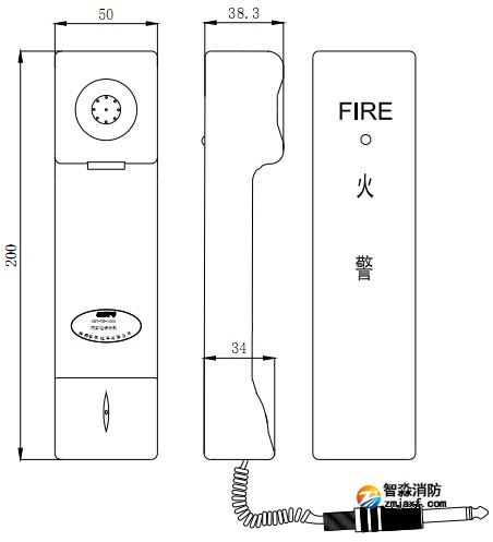 GST-TS-100B 型消防電話分機外形尺寸及結構示意圖