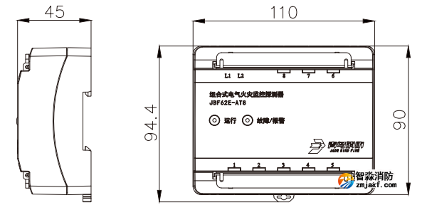 JBF62E-AT8組合式電氣火災(zāi)監(jiān)控探測(cè)器外形尺寸圖