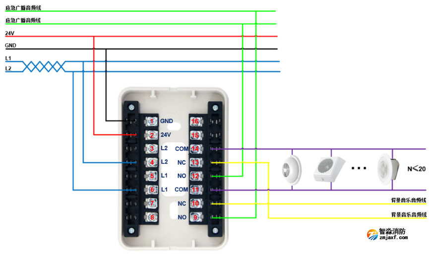 JBF4143廣播輸出模塊接線圖