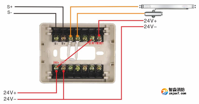J-EI6341防火門監(jiān)控模塊接聯(lián)動閉門器接線圖（常開式防火門）