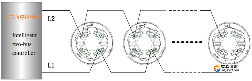 A9030T點(diǎn)型光電感煙火災(zāi)探測(cè)器接線(xiàn)示意圖