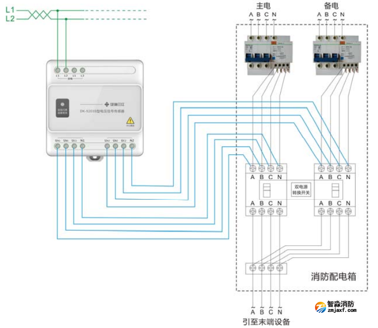 DK-5203S三相四線雙電源電壓傳感器接線圖