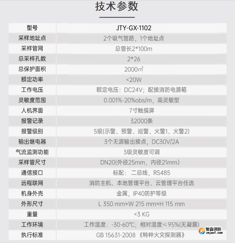 JTY-GX-1102吸氣式感煙火災(zāi)探測(cè)器技術(shù)參數(shù)