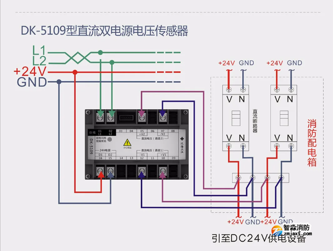 DK5109直流雙電源電壓傳感器接線圖