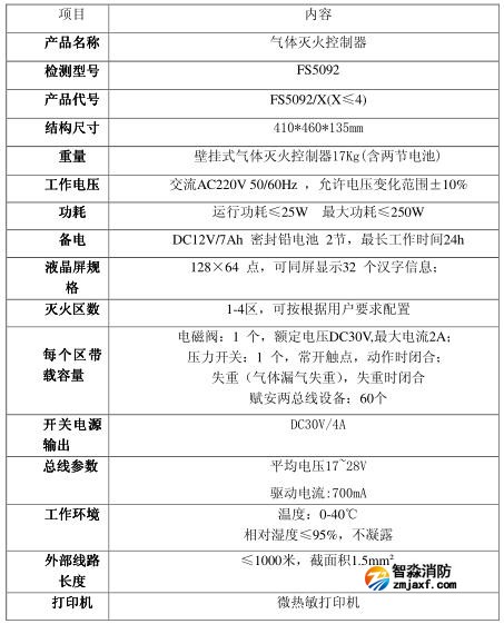 FS5092氣體滅火控制器技術(shù)參數(shù)